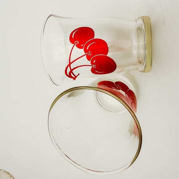 Vintage 1950s MCM Libbey Set of 2 Cute Cherry Print Juice/Shot Glasses - Picture 4 of 7